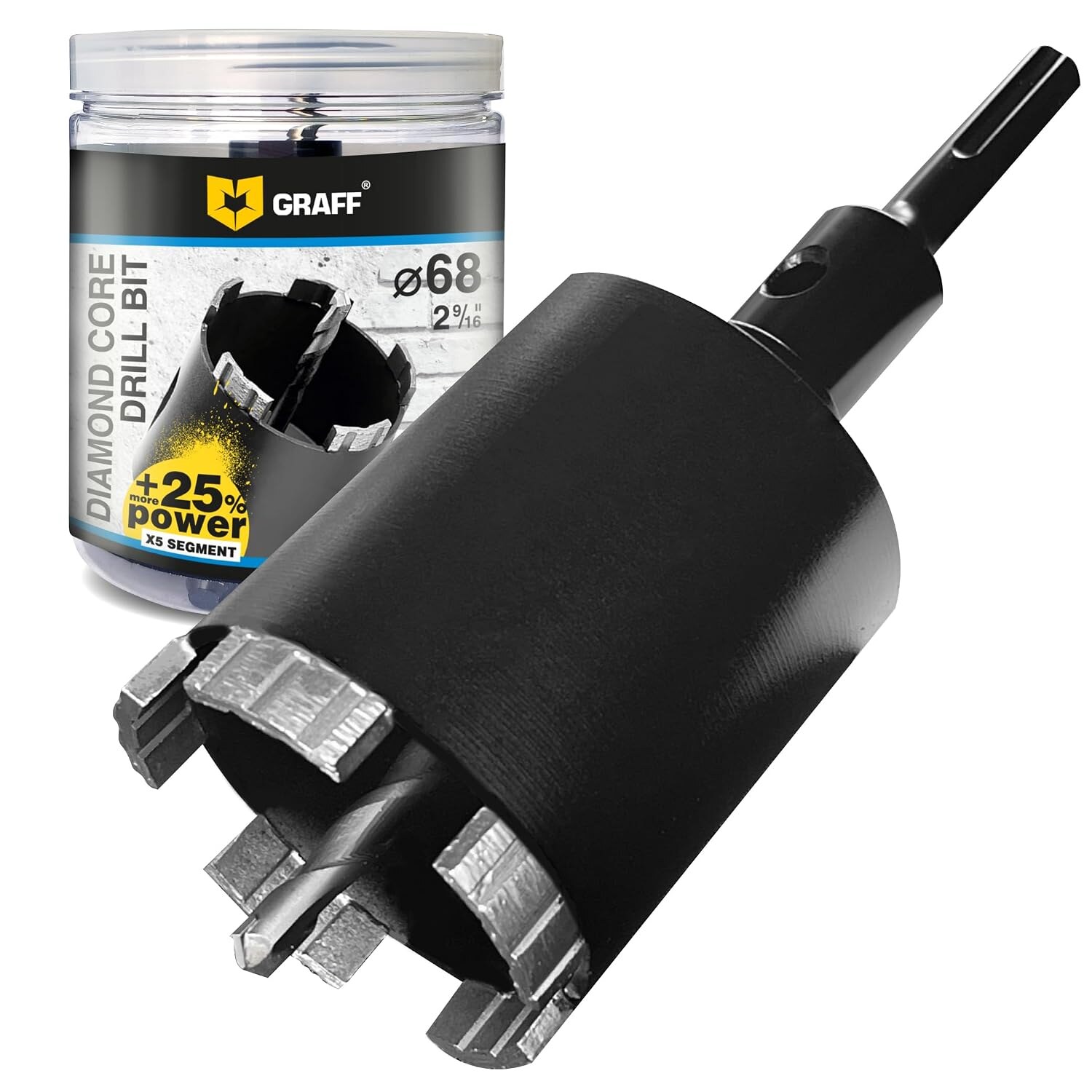 GRAFF Diamant-Bohrkrone 68 mm für SDS-Plus, mit Zentrierbohrer und Adapter, Trockenschnitt – Ansicht 1 GRAFF Diamant-Bohrkrone 68 mm mit Zentrierbohrer und SDS-Plus-Adapter