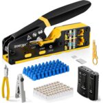 ZoeRax Netzwerk-Werkzeugset mit RJ45-Crimpzange, Kabeltester, Abisolierwerkzeug und Pass-Through-Steckern