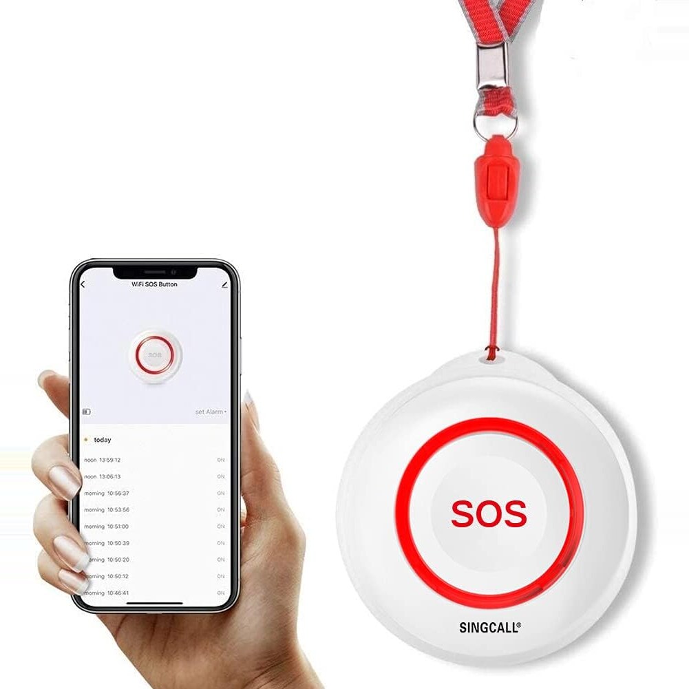 SINGCALL WE57 Notrufknopf für Senioren mit WLAN, Meldung an bis zu 20 Telefone – Ansicht 1 SINGCALL WE57 Notrufknopf in Rot mit grosser Drucktaste