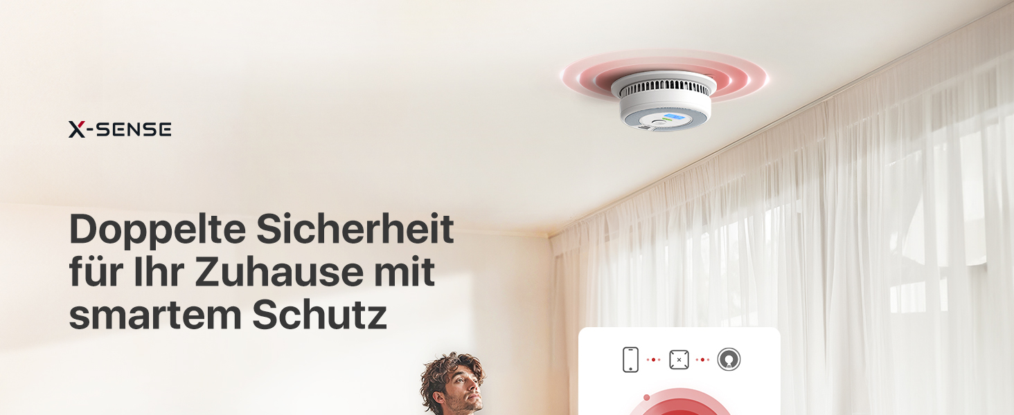 X-Sense SC07-MR Rauch- und Kohlenmonoxid-Melder in Weiss an der Zimmerdecke – Detail 1