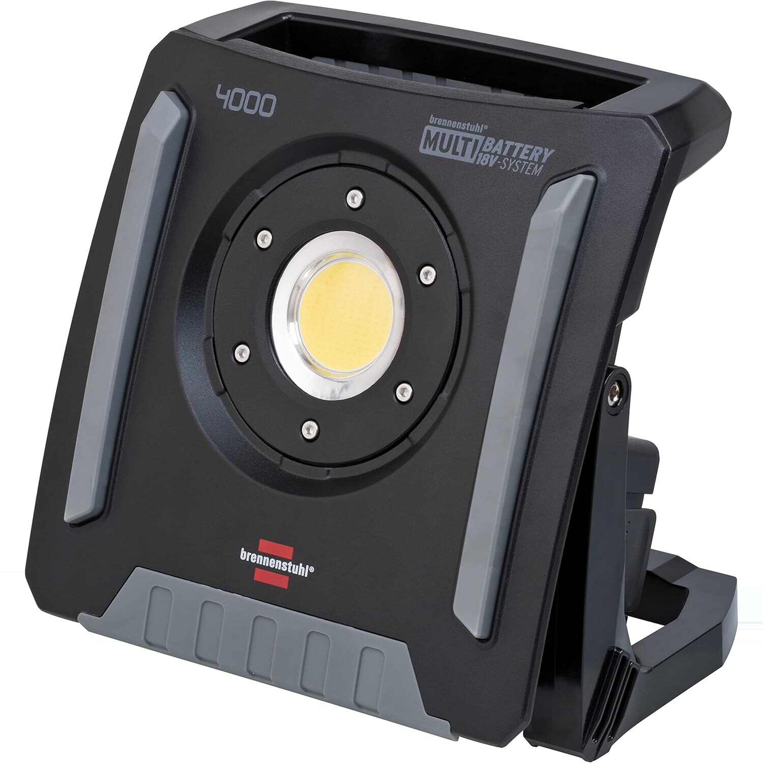 Brennenstuhl Multi Battery LED Akku-Baustrahler 40 W, 4500 lm, IP65, ohne Akku – Ansicht 1 Brennenstuhl Akku-Baustrahler mit 4500 Lumen und eingesetztem 18-Volt-Akku