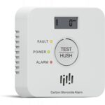 Weisser Kohlenmonoxid-Melder Ruan TCS0202A mit LCD-Display und ppm-Anzeige an einer Wand