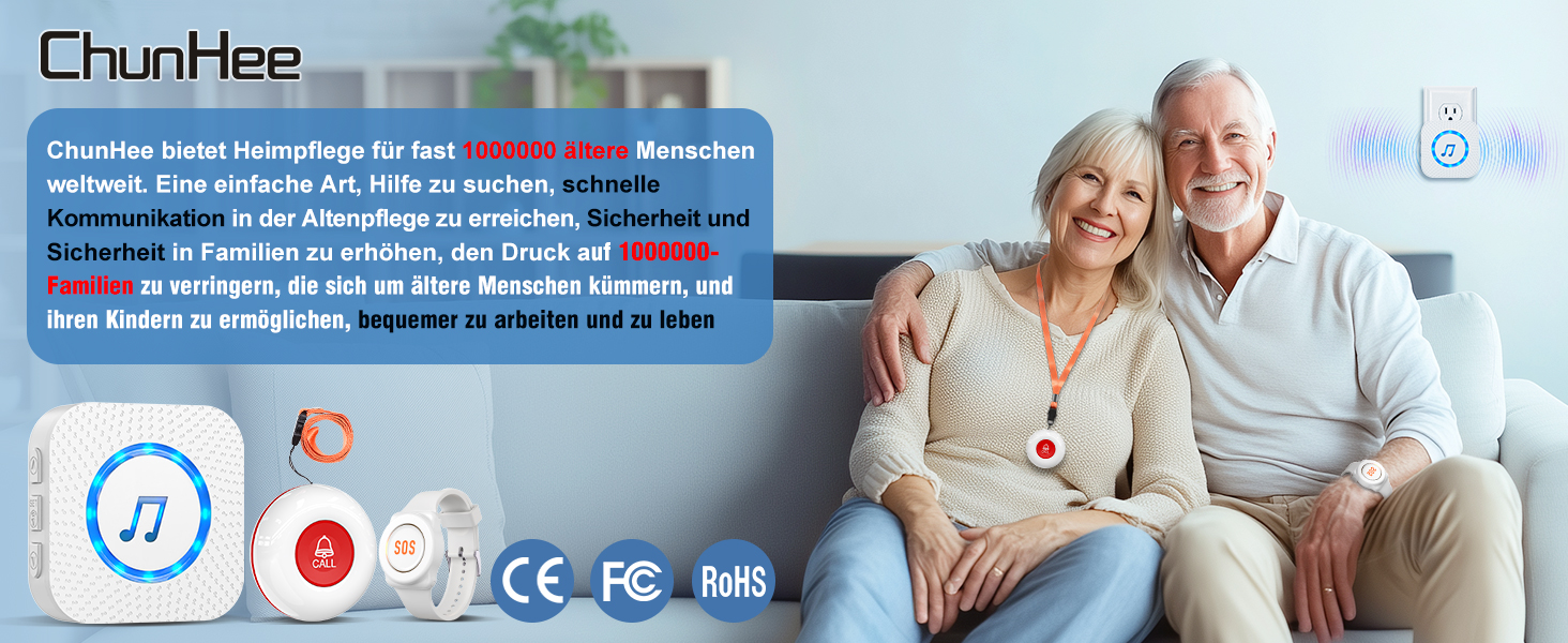 ChunHee CC19 Notrufset mit Empfänger, Notrufknopf zum Umhängen und Armband – Detail 1