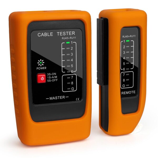 Hiija Netzwerkkabel-Tester NCT-00 mit Gummihülle und Fernmodul für RJ45 und RJ11