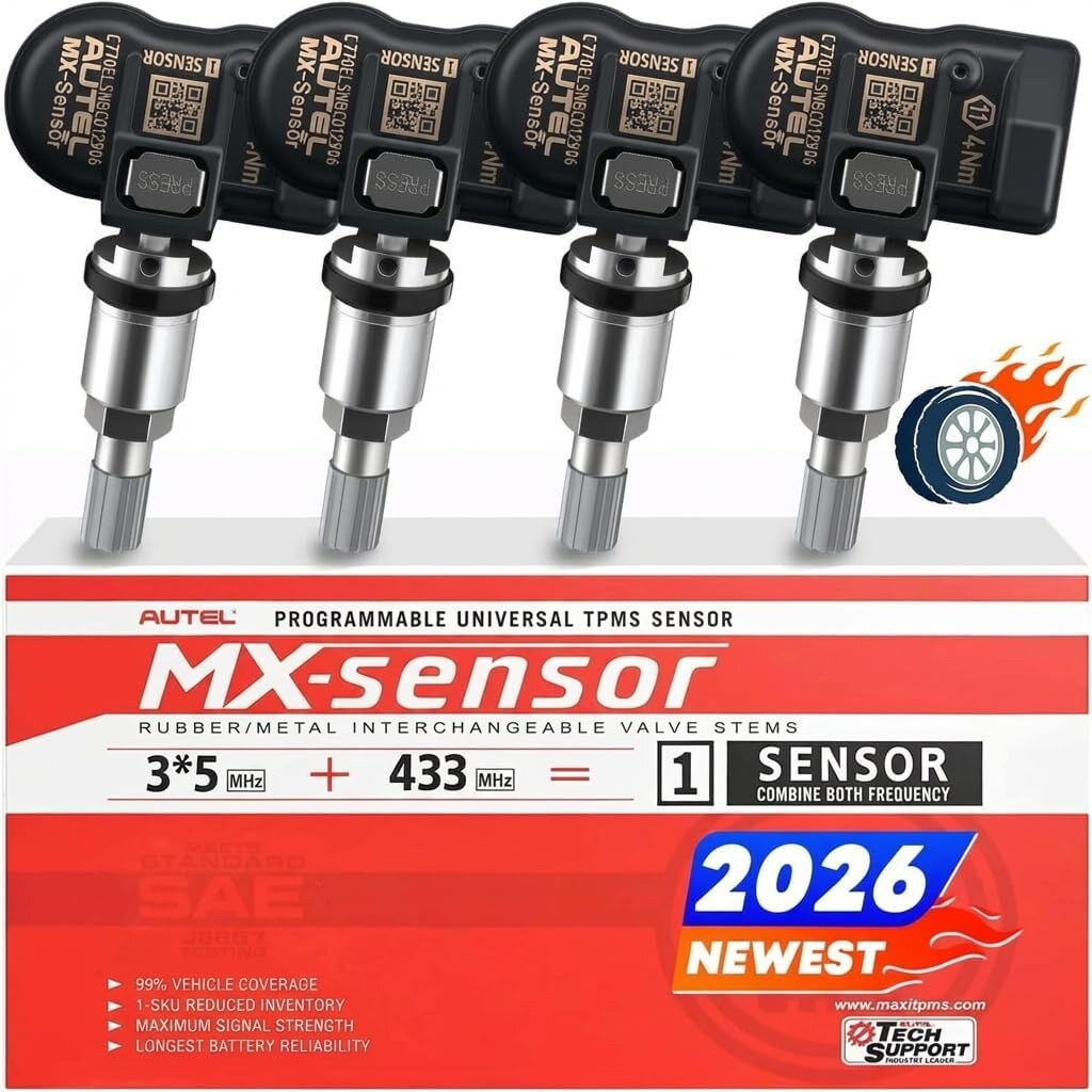 Autel MX-Sensor RDKS-Set, 4 programmierbare Reifendrucksensoren mit Metallventil – Ansicht 1 Vier Autel MX-Sensoren mit Metallventil als Ersatz-Reifendrucksensoren