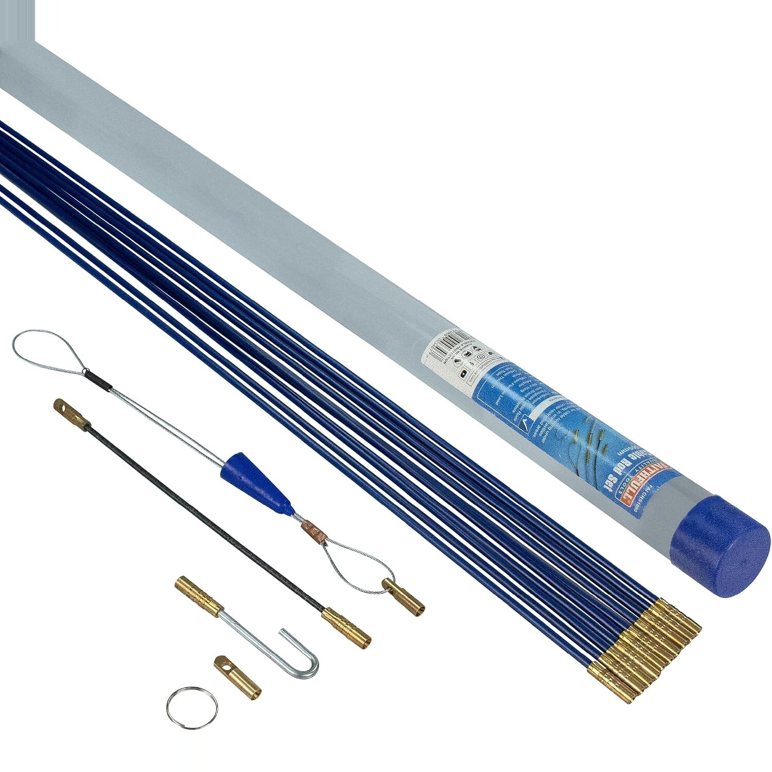 Faithfull FAICRS1000 Kabeleinziehstangen-Set 15-teilig, 10 x 1 m Glasfaser 4 mm – Ansicht 1 Faithfull FAICRS1000 Kabeleinziehstangen-Set mit Glasfaserstangen, Zubehörteilen und Kunststoffrohr