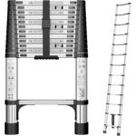 SIMPDIY Teleskopleiter aus Edelstahl, auf 3,8 Meter ausgezogen