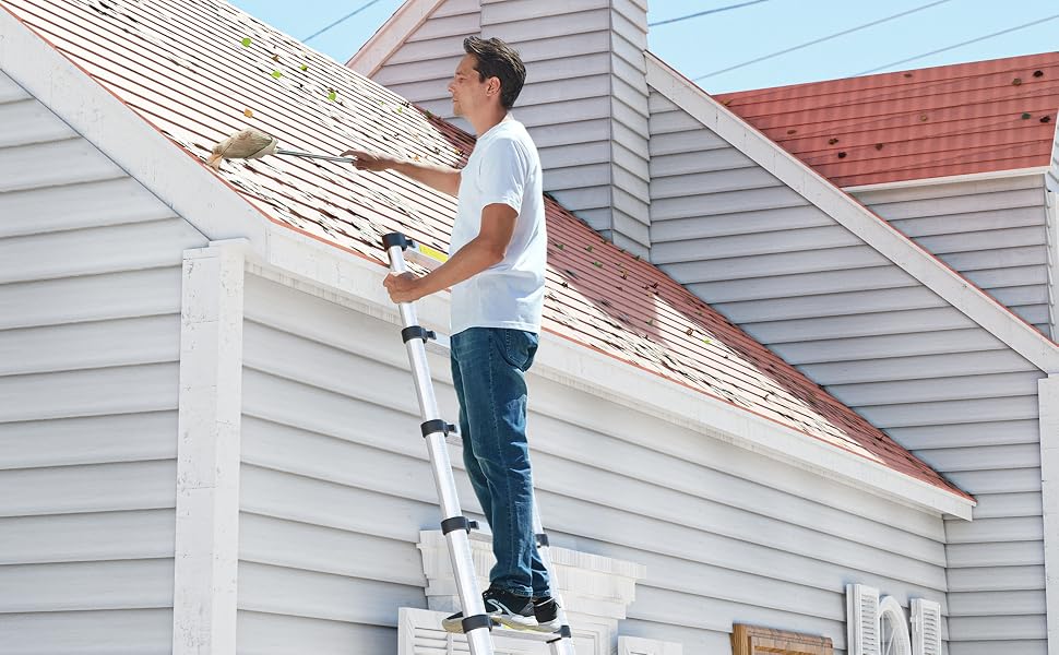 SIMPDIY Teleskopleiter aus Edelstahl, auf 3,8 Meter ausgezogen – Detail 1