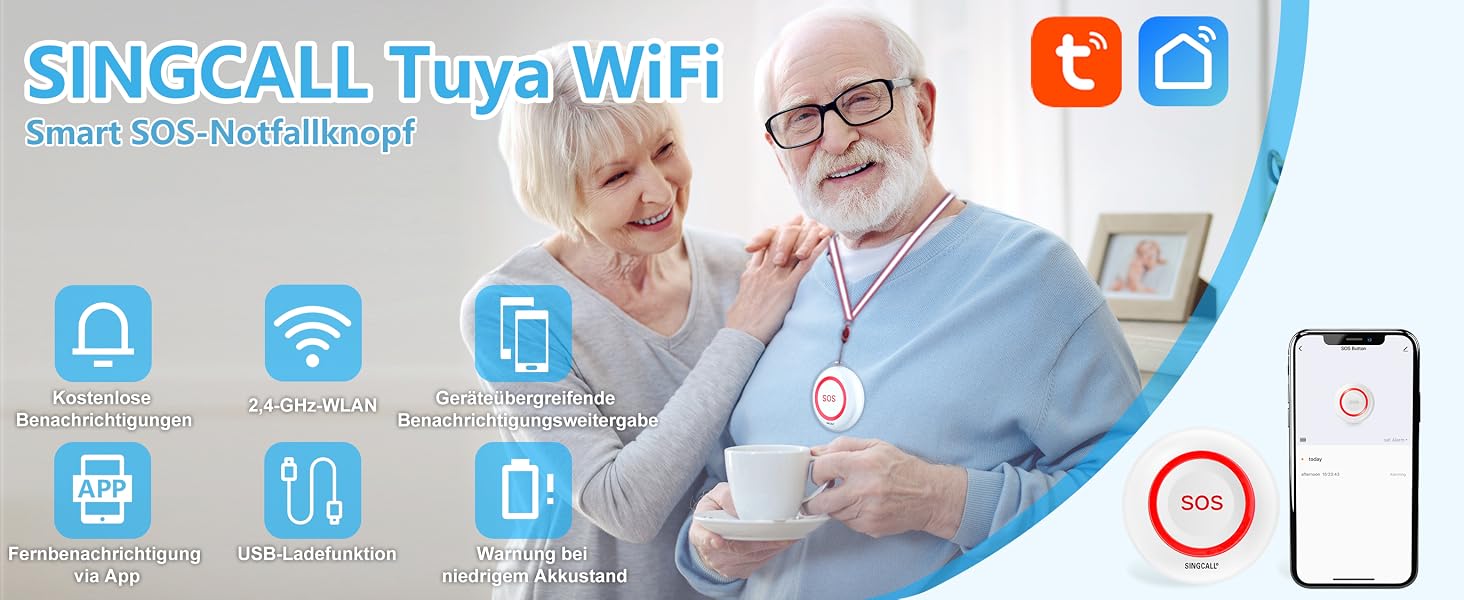 SINGCALL WE57 Notrufknopf in Rot mit grosser Drucktaste – Detail 1