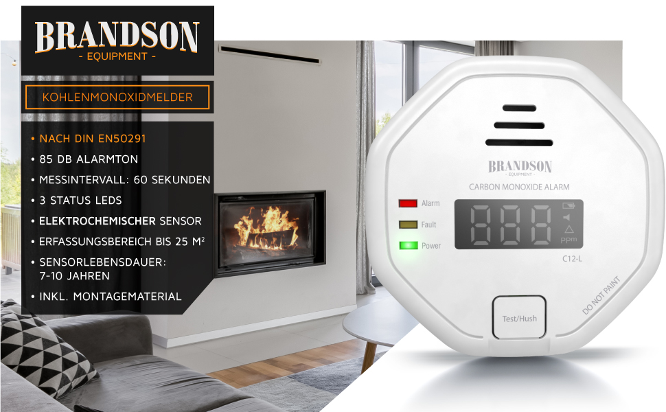 Brandson Kohlenmonoxid-Melder in Weiss mit LCD-Anzeige der CO-Konzentration – Detail 1