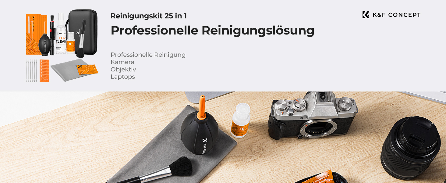 K&F Concept 25-teiliges Kamera-Reinigungsset mit Blasebalg, Sensortupfern und Tasche – Detail 1