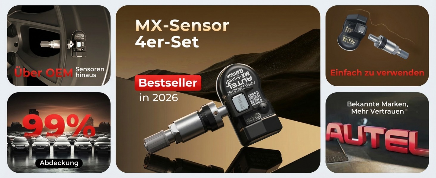 Vier Autel MX-Sensoren mit Metallventil als Ersatz-Reifendrucksensoren – Detail 1