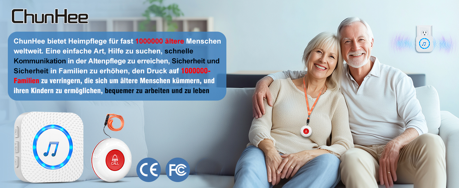 ChunHee CE01 Notrufknopf-Set mit zwei Sendern und einem Empfänger in Weiss – Detail 1