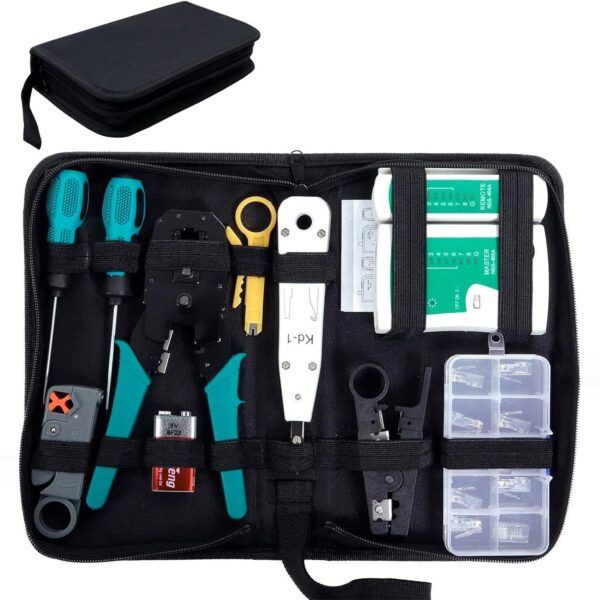 SGILE 12-in-1 Netzwerk-Werkzeugset mit Crimpzange, Kabeltester und RJ45-Steckern