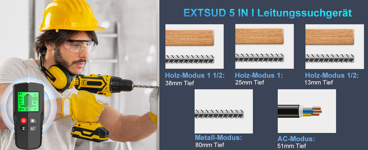 EXTSUD HLW-QB5 Wandscanner mit LCD-Anzeige für Holz, Metall und Leitungen – Detail 1