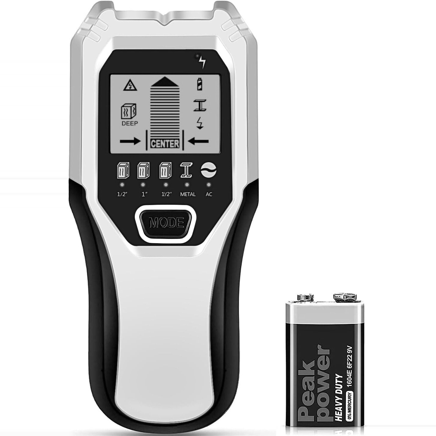 FOLAI 510-BX Leitungssucher und Wandscanner mit fünf Scan-Modi und LCD-Anzeige – Ansicht 1 FOLAI 510-BX Leitungssucher in Grün mit LCD-Anzeige beim Scannen einer Wand