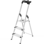 Hailo L80 ComfortLine Alu-Stehleiter mit drei XXL-Stufen, Plattform und Ablageschale