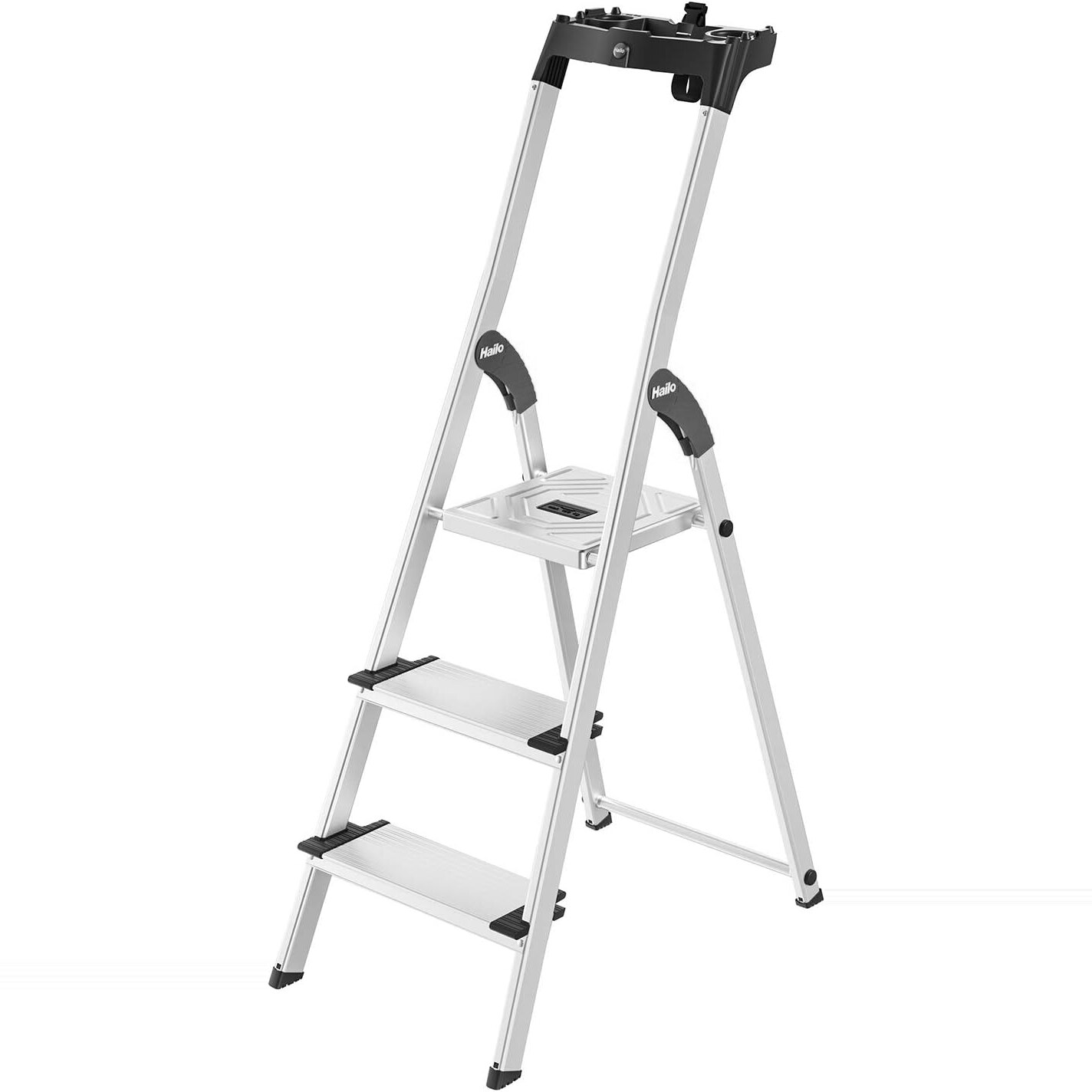 Hailo L80 ComfortLine Alu-Stehleiter mit 3 XXL-Stufen und Ablageschale – Ansicht 1 Hailo L80 ComfortLine Alu-Stehleiter mit drei XXL-Stufen, Plattform und Ablageschale