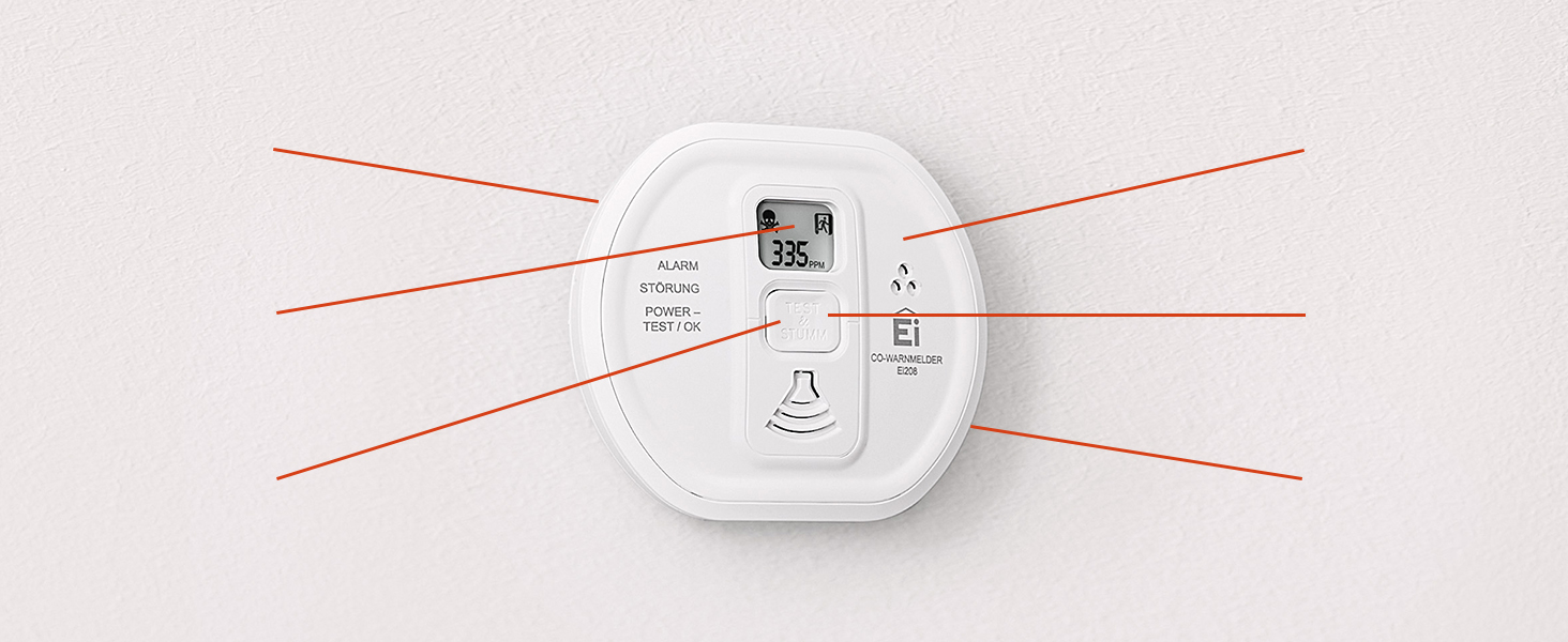 Ei Electronics Ei208D Kohlenmonoxidmelder mit Display, Testknopf und Montageplatte – Detail 2