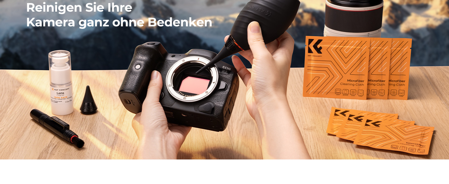 K&F Concept 10-in-1 Reinigungsset mit Blasebalg, zwei Düsen, Reinigungsstift, sechs Tüchern und Reiniger – Detail 2