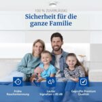 Zwei weisse Hekatron Genius Plus Rauchwarnmelder mit Klebepad und Montageset