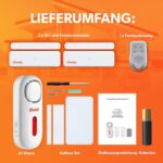 tiiwee A1 Funk-Alarmanlage in Weiss mit Sirene, zwei Tür-Fenster-Sensoren und Fernbedienung
