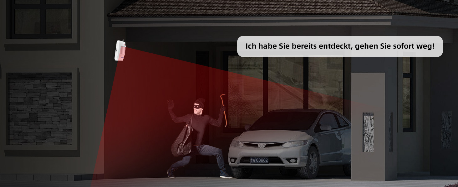 KERUI Funk-Alarmanlage mit roter Sirene, Tür-Fenster-Kontakten, Bewegungsmeldern und Fernbedienungen – Detail 2