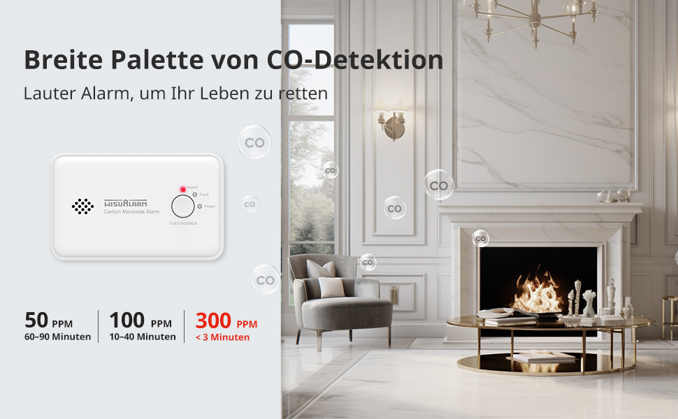 Wisualarm C03 Kohlenmonoxidmelder ohne Display mit Test- und Stummtaste – Detail 2