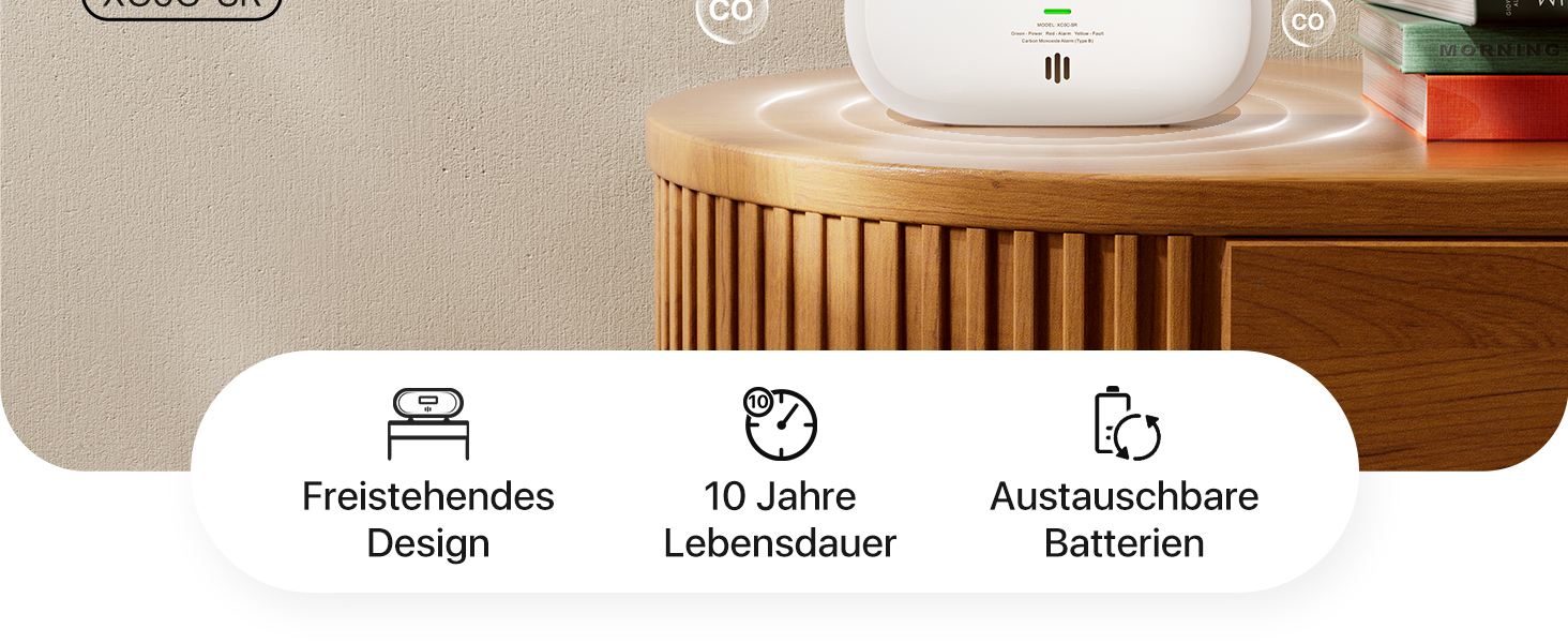 X-Sense XC0C-SR Kohlenmonoxid-Melder in Weiss mit digitalem Display und Testtaste – Detail 2
