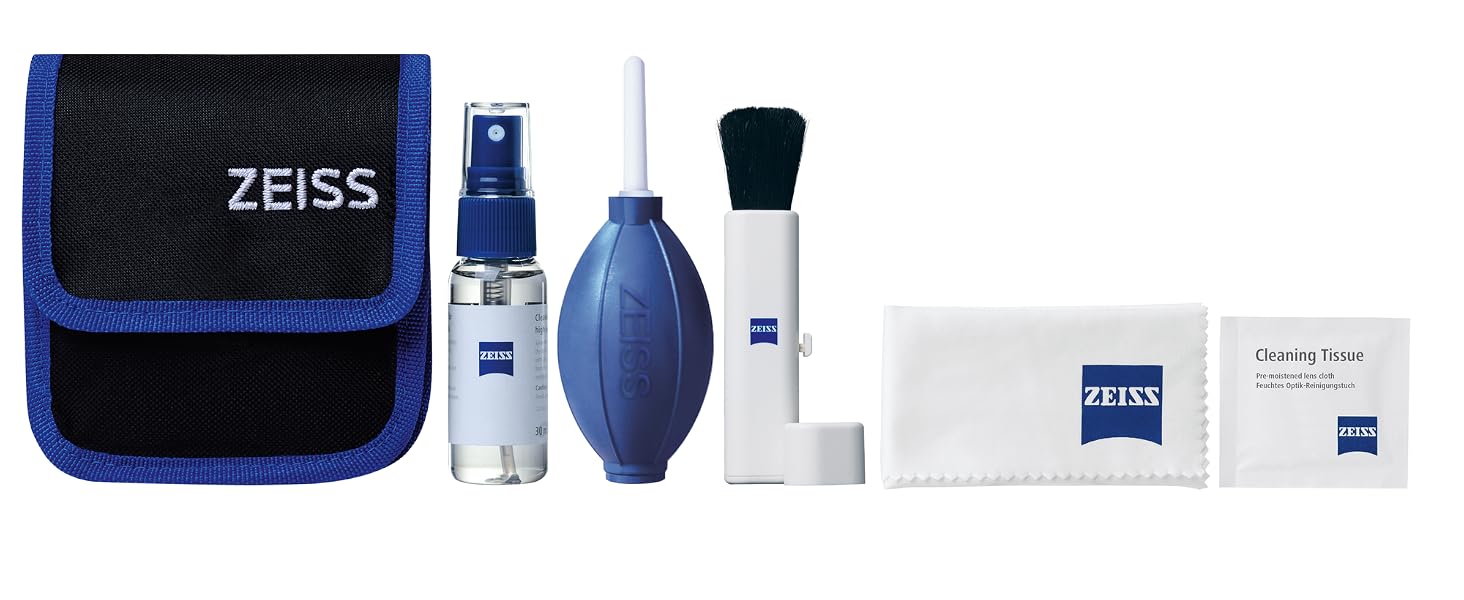ZEISS Lens Cleaning Kit mit Blasebalg, Staubpinsel, Reinigungslösung und Gürteltasche – Detail 2