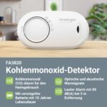 FireAngel FA3820 Kohlenmonoxidmelder in Weiss mit Testtaste und CO-Warnleuchte