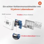 WISUALARM Kohlenmonoxid-Melder in Weiss mit LCD-Display und Testtaste
