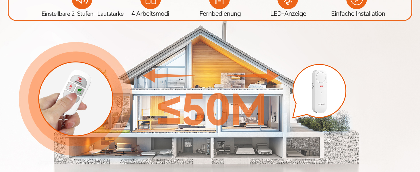 TECKNET TK-WA151 Fensteralarm in Weiss mit Magnetkontakt und Fernbedienung – Detail 2