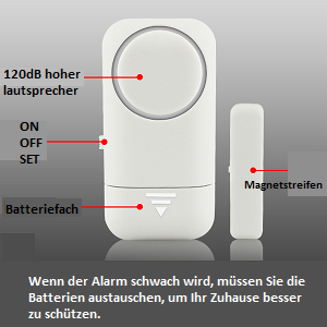 Selbstklebender Tür- und Fensteralarm mit Magnetstreifen am Fensterflügel – Detail 2