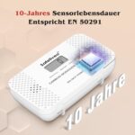 Safeliveo CO03 Kohlenmonoxidmelder in Weiss mit digitalem Display, freistehend aufgestellt