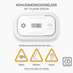 ELRO FC5003 Kohlenmonoxidmelder in Weiss mit LCD-Display an der Wand montiert