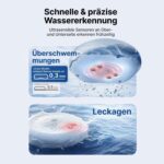 Drei X-Sense SWS0B WLAN-Wassermelder in Weiss, flach am Boden neben einer Waschmaschine