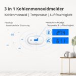 Wisualarm C06 Kohlenmonoxid-Melder mit blau hinterleuchtetem LCD, Temperatur- und Feuchteanzeige