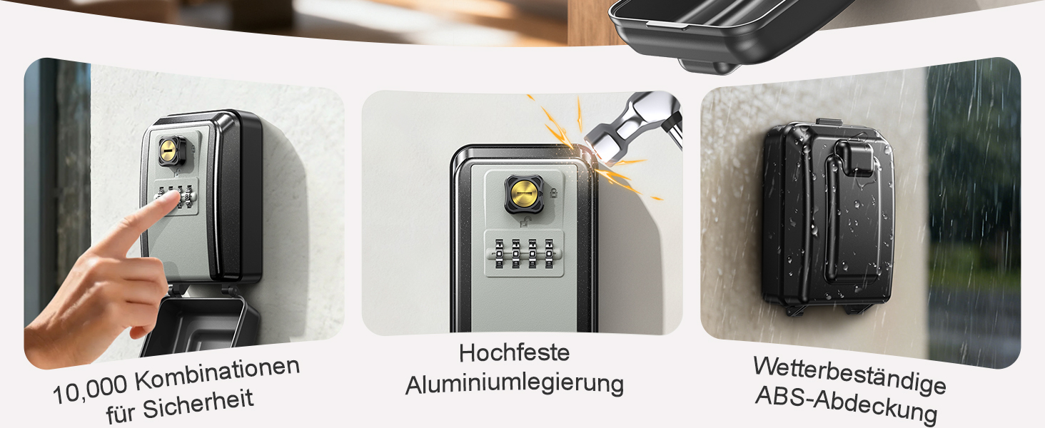 Mohard Schlüsseltresor 8107 in Grau mit geöffnetem Wetterdeckel und vier Zahlenrädchen – Detail 2