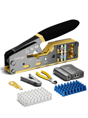 ZoeRax Netzwerk-Werkzeugset mit RJ45-Crimpzange, Kabeltester, Abisolierwerkzeug und Pass-Through-Steckern – Detail 2