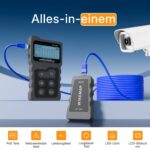 Schwarzer Netzwerk-Kabeltester Mcbazel INSP0319 mit LCD-Display, RJ45-Buchse und kleinem Gegenstück