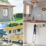 SIMPDIY Teleskopleiter 3,8 m aus Aluminium, ausgezogen mit Stabilisierungsstangen am Leiterfuss