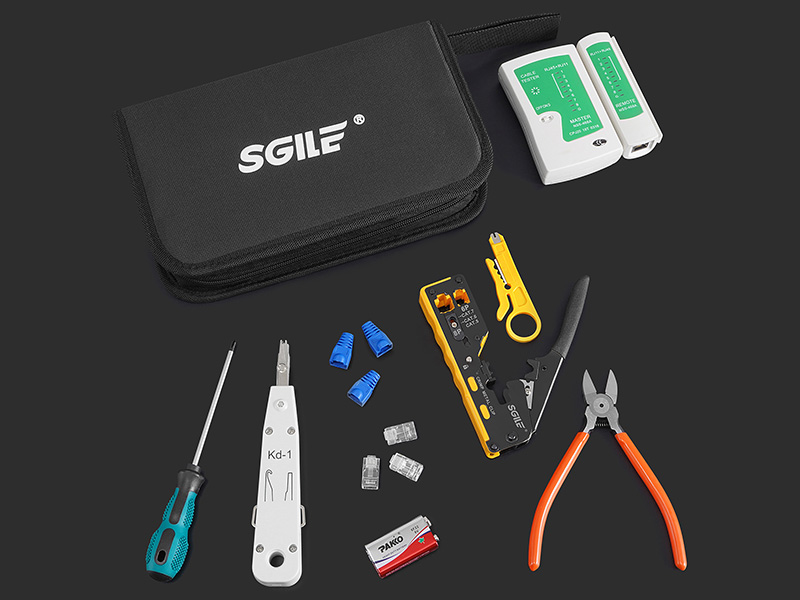 SGILE Netzwerk-Werkzeugset mit Crimpzange, Prüfgerät, Cat6-Steckern und Werkzeugtasche – Detail 2