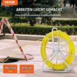 VEVOR Kabeleinziehspirale aus Glasfaser auf gelber Stahlhaspel mit Bremsgriff und Zugköpfen