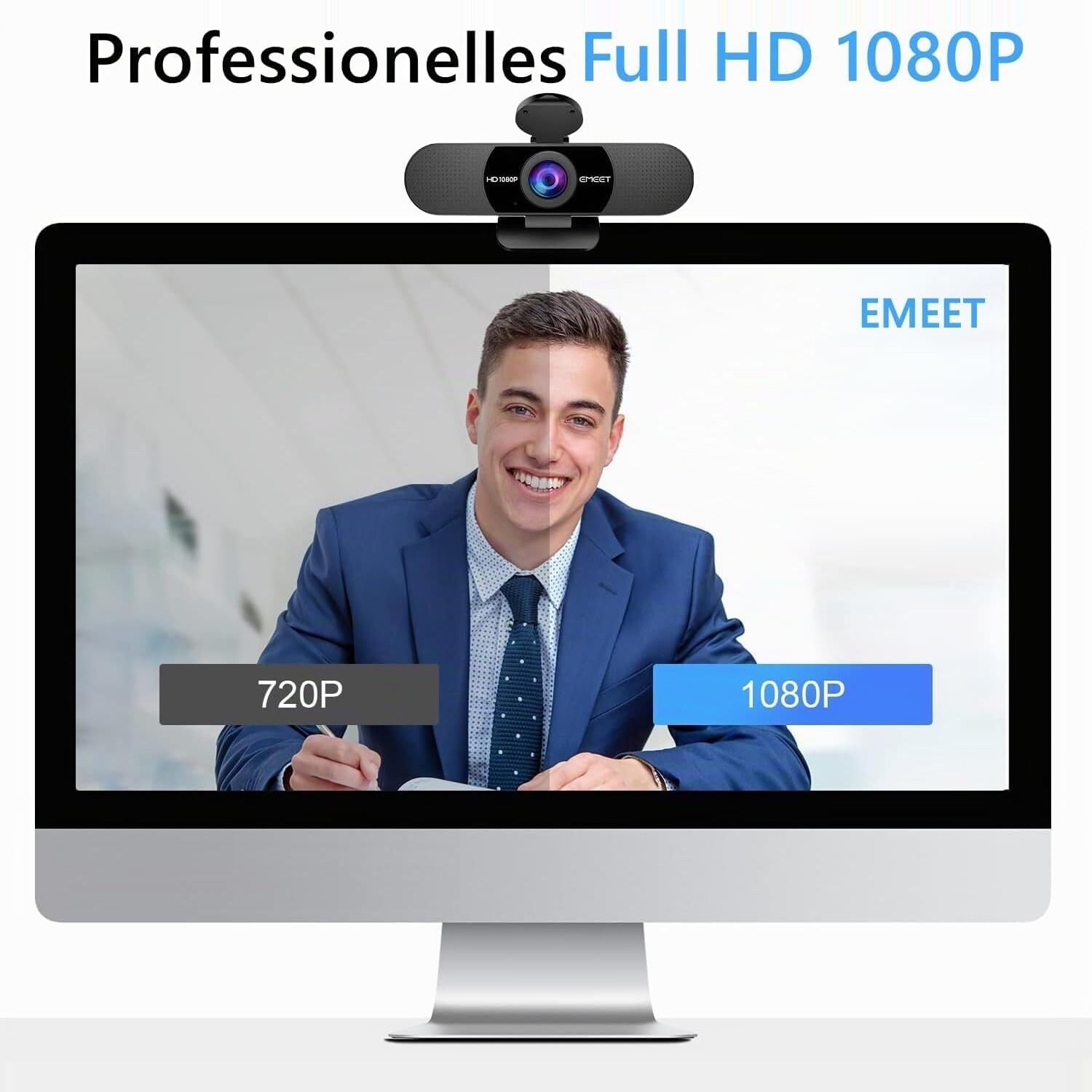 Webcam auf einem Monitor mit Darstellung des Full-HD-Bildes