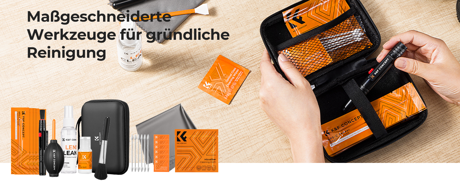 K&F Concept 25-teiliges Kamera-Reinigungsset mit Blasebalg, Sensortupfern und Tasche – Detail 2