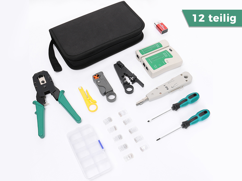 SGILE 12-in-1 Netzwerk-Werkzeugset mit Crimpzange, Kabeltester und RJ45-Steckern – Detail 2