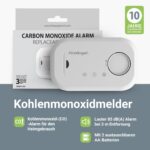 FireAngel FA6813 Kohlenmonoxidmelder in Weiss mit grosser Testtaste und roter CO-Anzeige