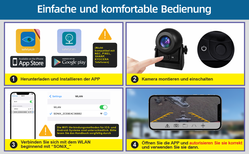 Uzone 305WF Rückfahrkamera kabellos mit Magnetfuss und Akku – Detail 2