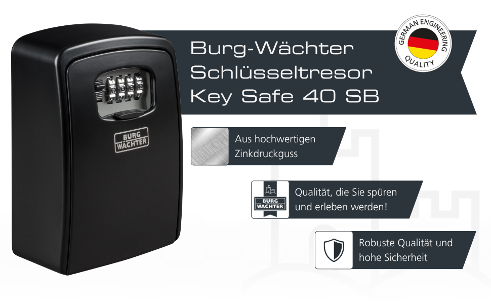 Schwarzer Burg-Wächter Key Safe 40 SB Schlüsseltresor mit vier Zahlenrollen und Schutzklappe – Detail 2